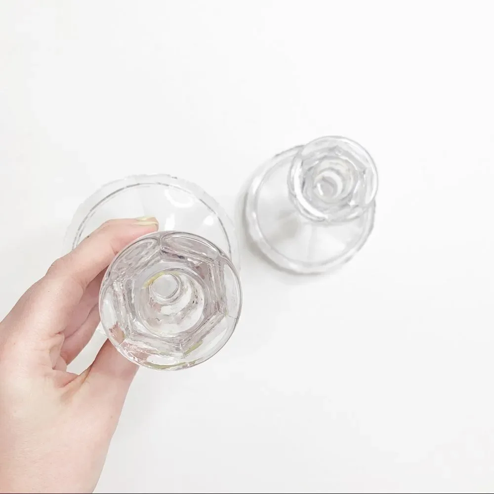 Clear Crystal Glass Tapered Short Pillar Candlestick Holders 5